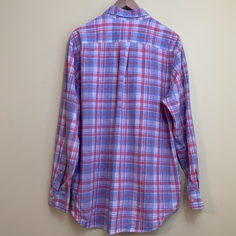 Vineyard Vines Plaid Slim Fit Whale Cotton Linen Blend Button Down Oxford Shirt - Picture 13 of 17